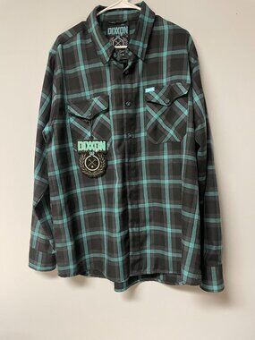 DIXXON Flannel Co Union Square Mens 2X Black Teal Plaid Button Up Original Tag